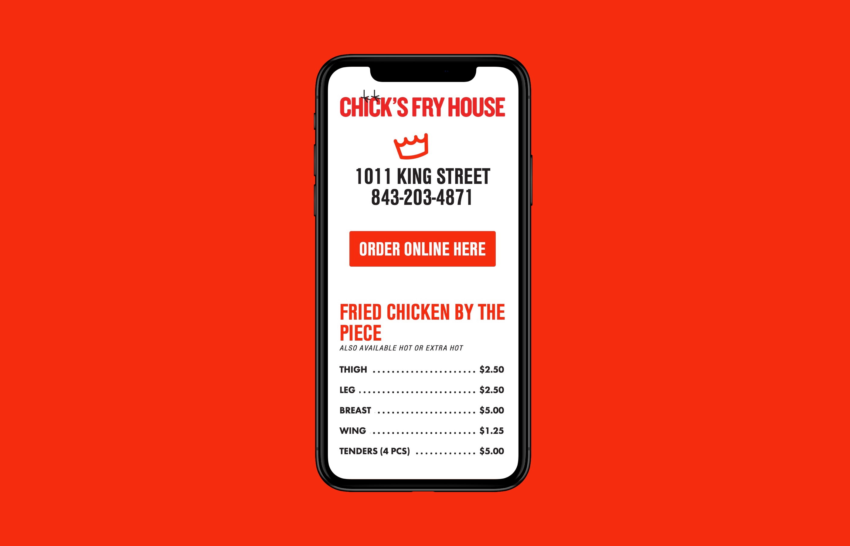 Chick's Fry House mobile website
