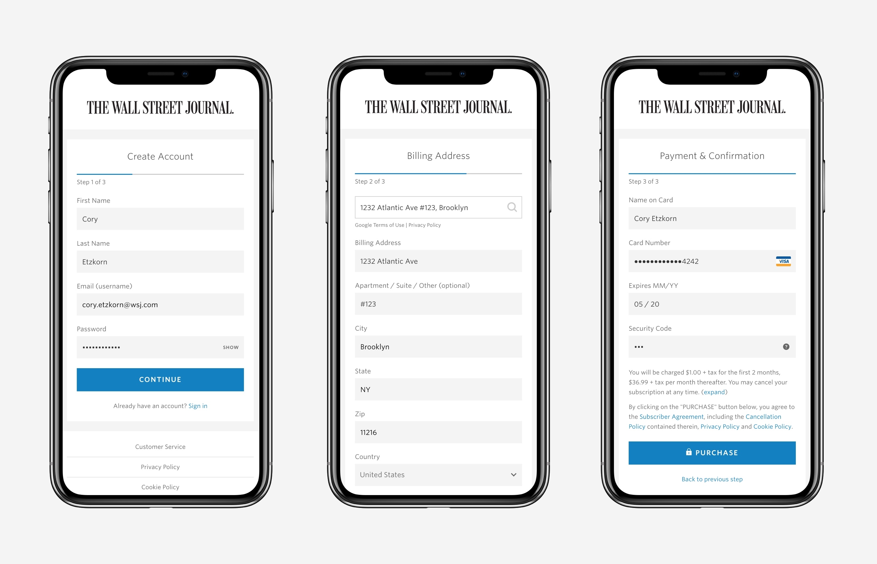 Simplified 3-step mobile sign up flow with 50% fewer fields.
