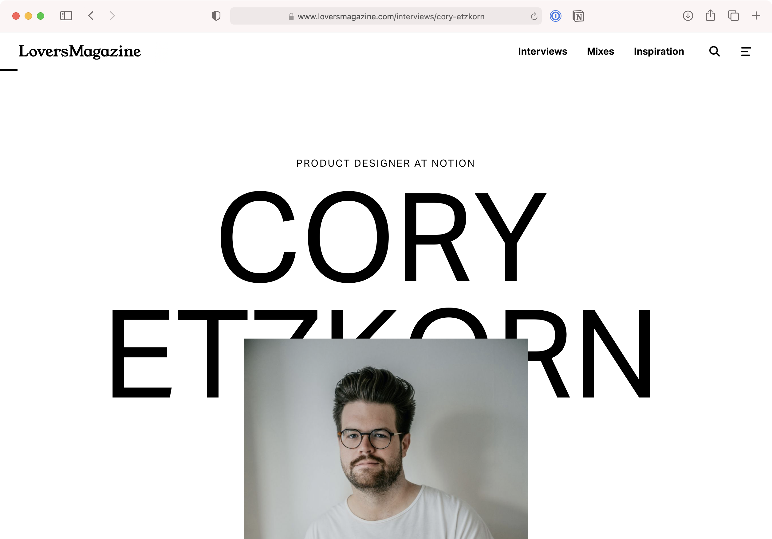 Cory Etzkorn featured in Lovers Magazine